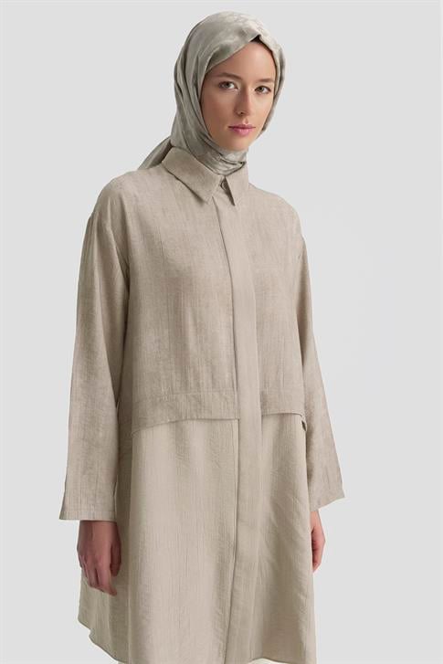 Armine Efektli Kumaş Mixli Tunik 25K4902 Vizon