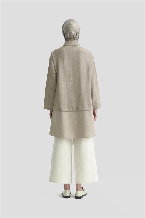 Armine Efektli Kumaş Mixli Tunik 25K4902 Vizon