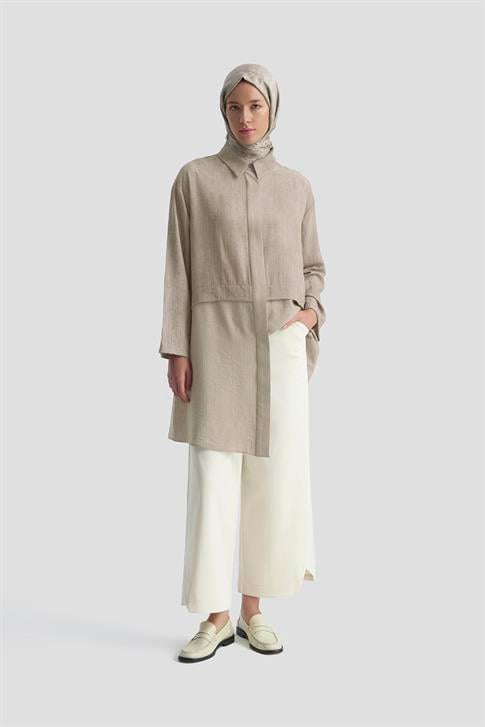 Armine Efektli Kumaş Mixli Tunik 25K4902 Vizon
