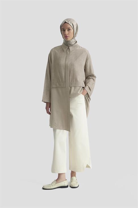 Armine Efektli Kumaş Mixli Tunik 25K4902 Vizon