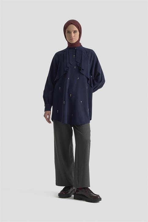 Armine Aksesuar Detaylı Tencel Tunik 25K4945 Lacivert