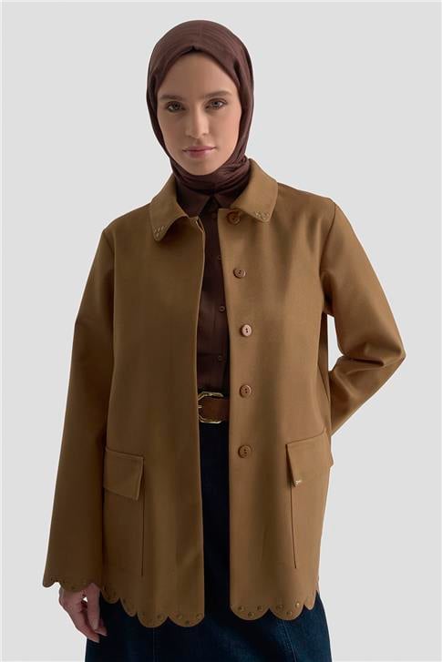 Armine Etek Ucu Lazer Kesimli Ceket 25K5131 Camel