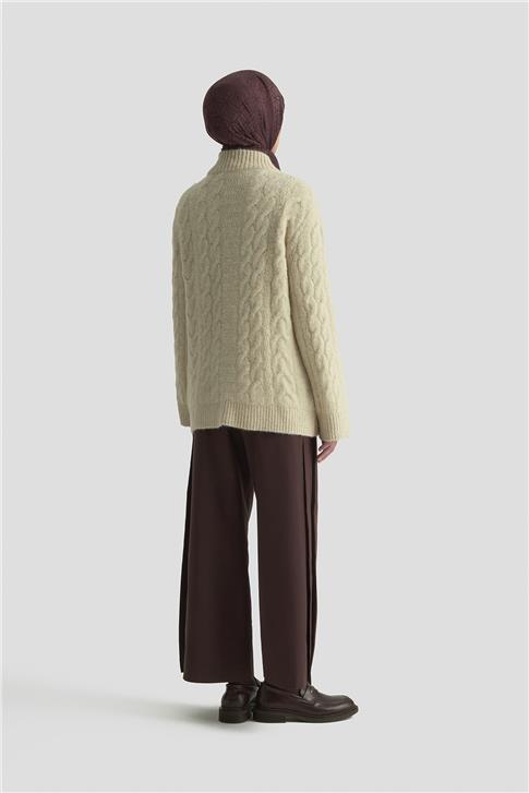 Armine Saç Örgü Desenli Kazak 25KD6002 Bej