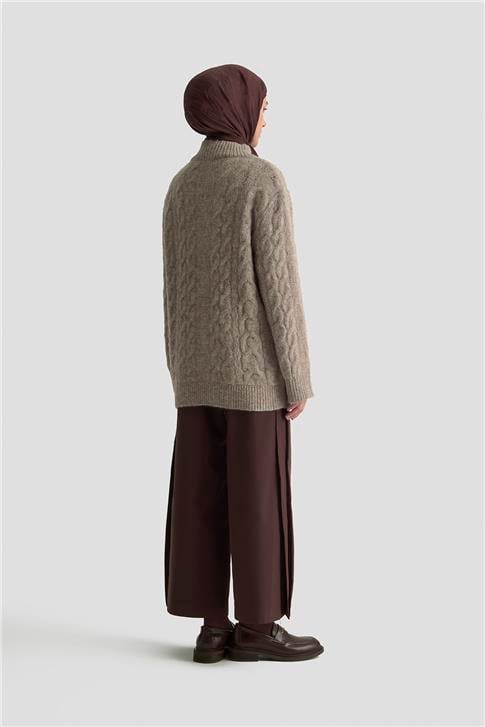 Armine Saç Örgü Desenli Kazak 25KD6002 Ekru