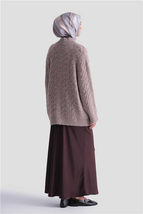 Armine Saç Örgü Desenli Kazak 25KD6002 Ekru - Vizon