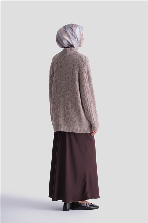 Armine Saç Örgü Desenli Kazak 25KD6002 Ekru - Vizon