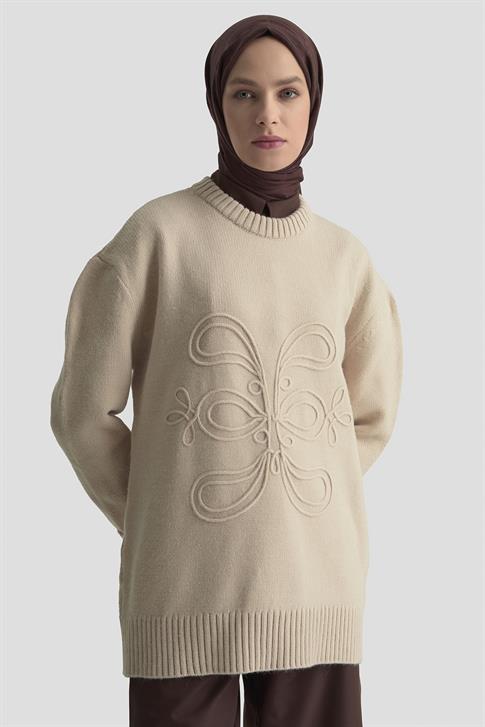 Armine İşleme Detaylı Kazak 25KD6003 Bej