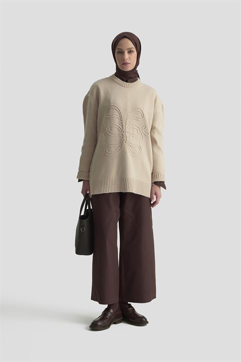 Armine İşleme Detaylı Kazak 25KD6003 Bej