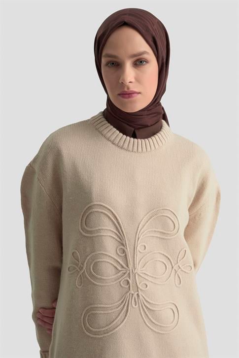 Armine İşleme Detaylı Kazak 25KD6003 Bej