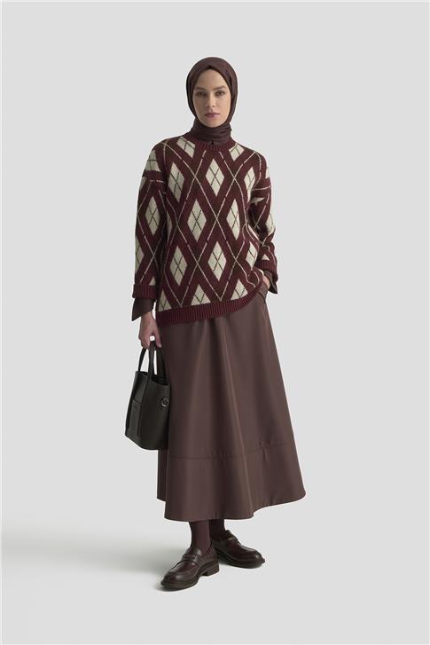 Armine Baklava Desenli Kazak 25KD6004 Bordo