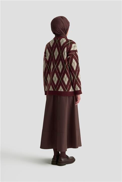 Armine Baklava Desenli Kazak 25KD6004 Bordo