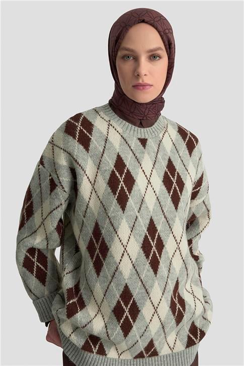 Armine Baklava Desenli Kazak 25KD6004 Gri