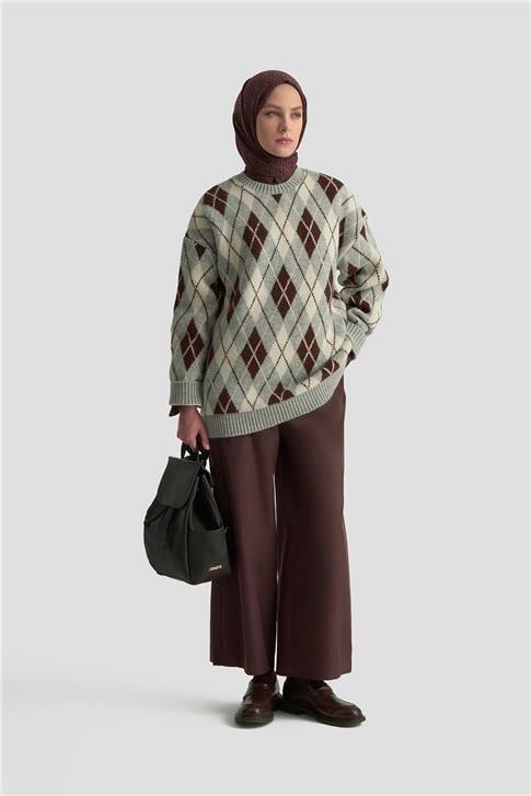 Armine Baklava Desenli Kazak 25KD6004 Gri