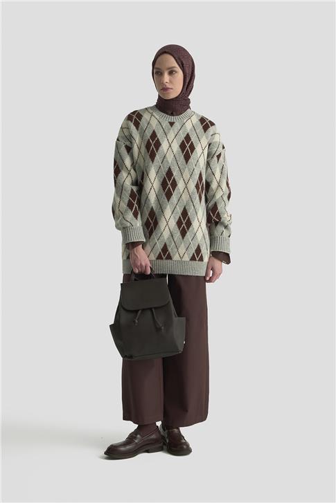 Armine Baklava Desenli Kazak 25KD6004 Gri