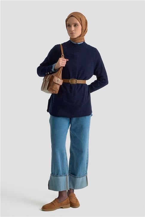 Armine Düğmeli Basic Oversize Kazak 25KD6016 Lacivert