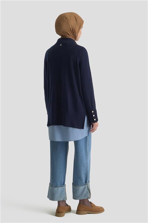 Armine Düğmeli Basic Oversize Kazak 25KD6016 Lacivert