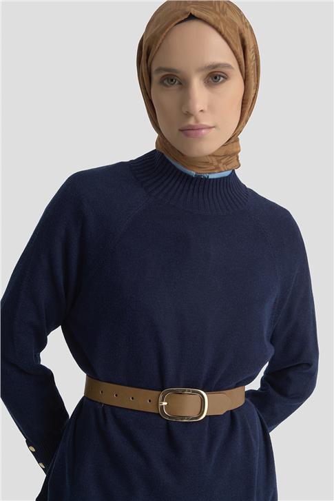 Armine Düğmeli Basic Oversize Kazak 25KD6016 Lacivert