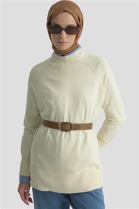 Armine Düğmeli Basic Oversize Kazak 25KD6016 Ekru