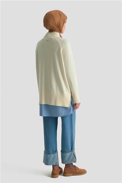 Armine Düğmeli Basic Oversize Kazak 25KD6016 Ekru
