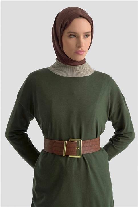 Armine Color Block Triko Tunik 25KD6018 Haki