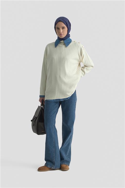 Armine Yüksek Yaka Triko Kazak 25KD6019 Ekru