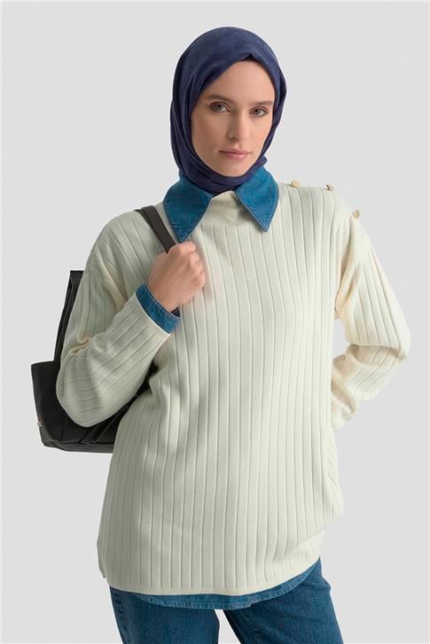 Armine Yüksek Yaka Triko Kazak 25KD6019 Ekru