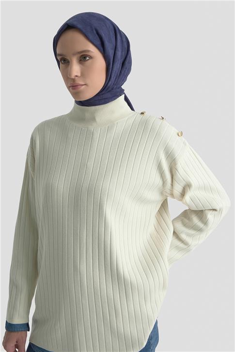 Armine Yüksek Yaka Triko Kazak 25KD6019 Ekru