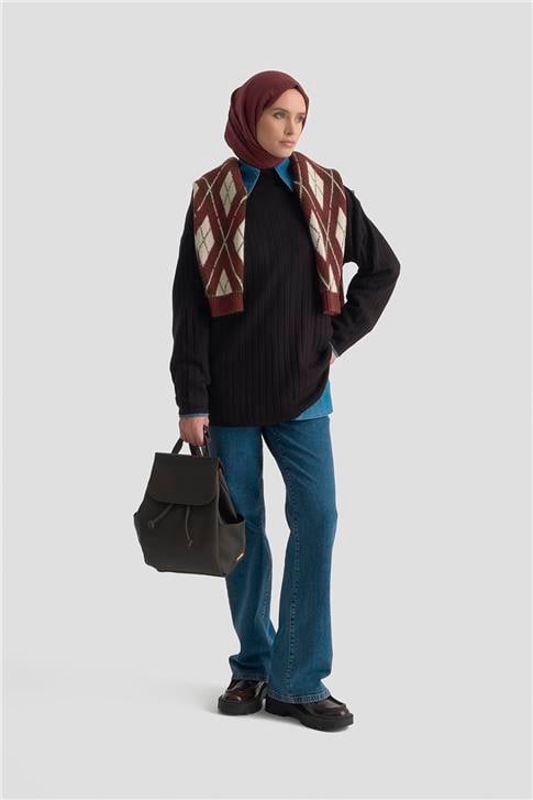 Armine Yüksek Yaka Triko Kazak 25KD6019 Siyah