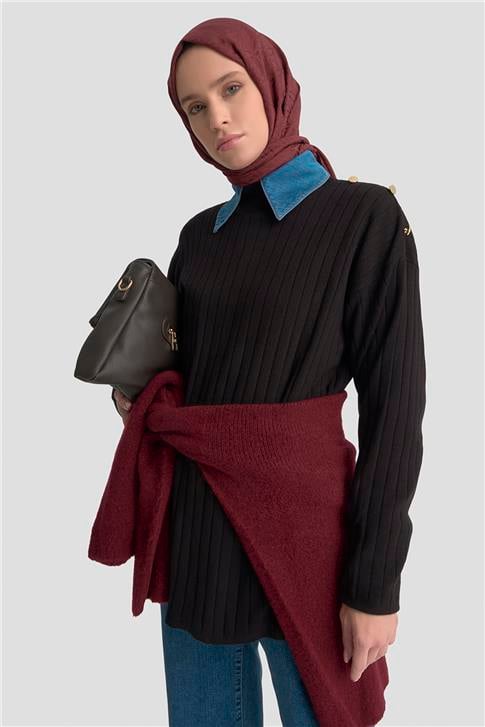 Armine Yüksek Yaka Triko Kazak 25KD6019 Siyah