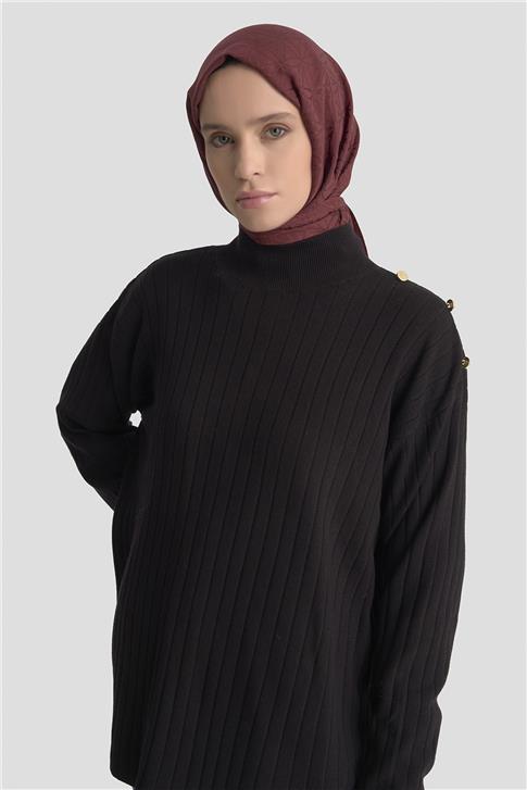 Armine Yüksek Yaka Triko Kazak 25KD6019 Siyah