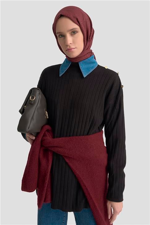 Armine Yüksek Yaka Triko Kazak 25KD6019 Siyah