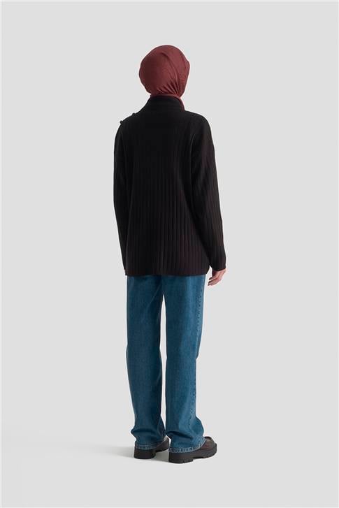 Armine Yüksek Yaka Triko Kazak 25KD6019 Siyah