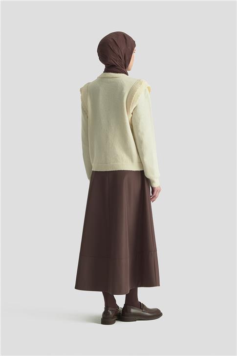 Armine Kolları Fırfırlı Kazak 25KD6012 Ekru