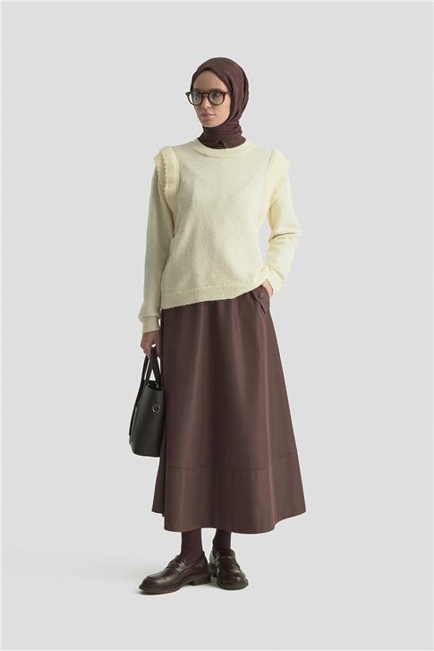 Armine Kolları Fırfırlı Kazak 25KD6012 Ekru