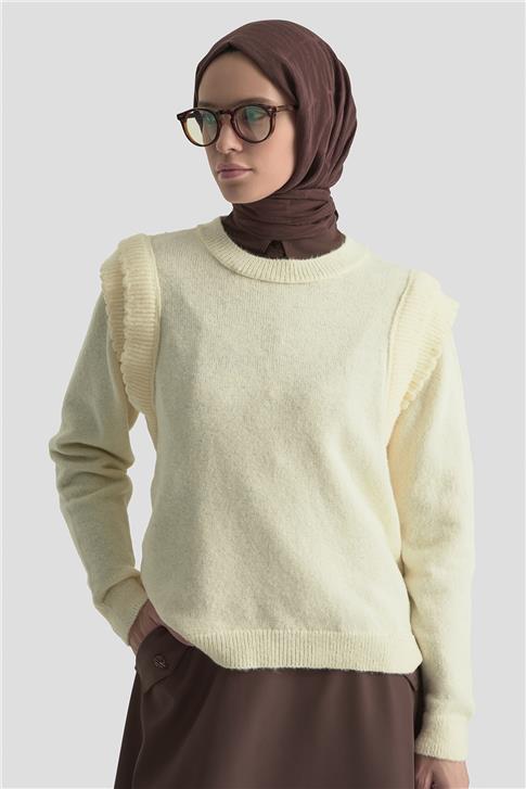 Armine Kolları Fırfırlı Kazak 25KD6012 Ekru