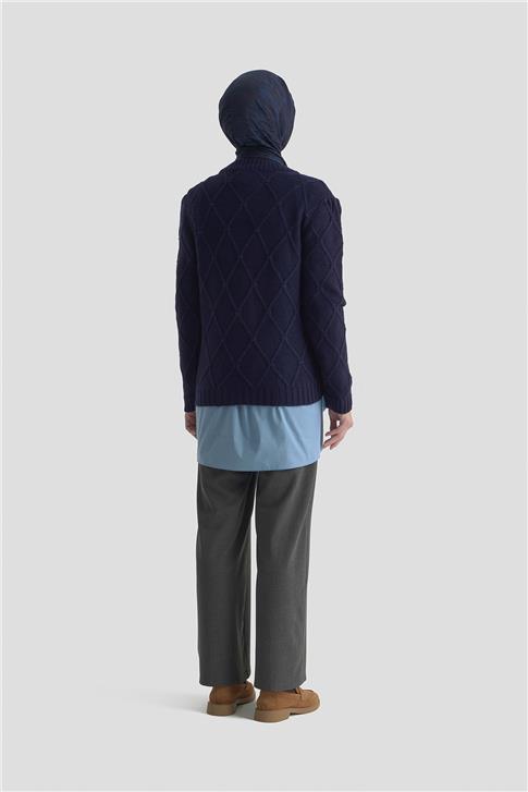 Armine Çiçek Nakışlı Kazak 25KD6014 Lacivert