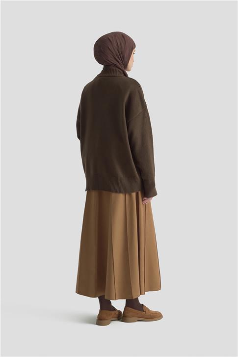 Armine Nakışlı Oversize Kazak 25KD6015 Acı Kahve