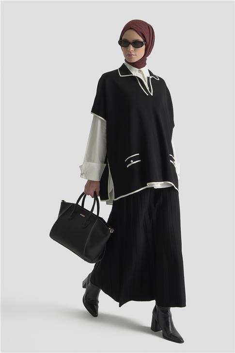 Armine İnci Detaylı Pelerinli Etek Takım 25KD6020 Siyah