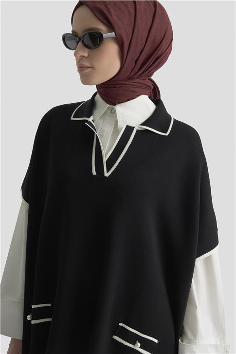 Armine İnci Detaylı Pelerinli Etek Takım 25KD6020 Siyah