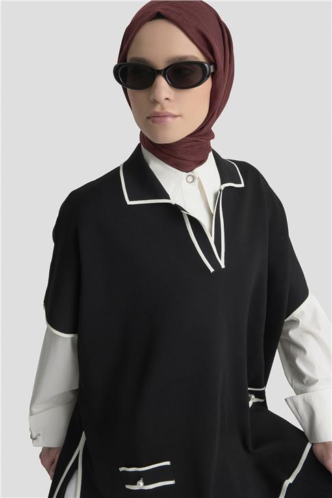 Armine İnci Detaylı Pelerinli Etek Takım 25KD6020 Siyah