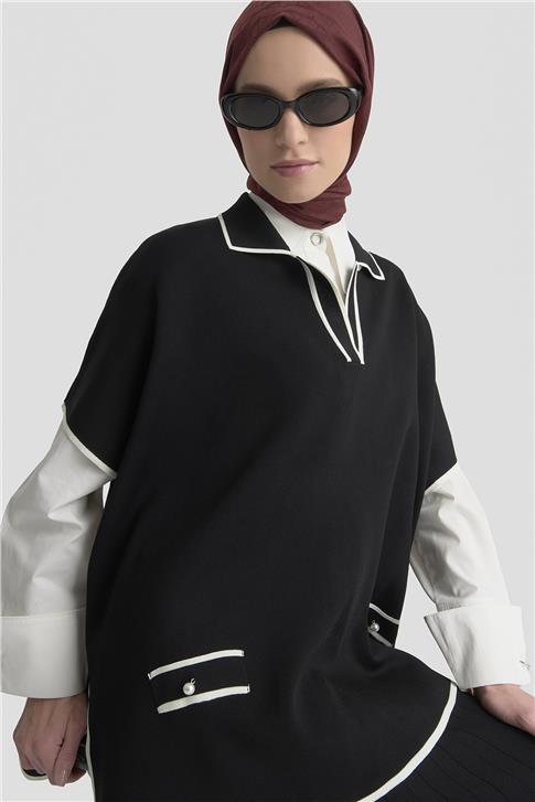 Armine İnci Detaylı Pelerinli Etek Takım 25KD6020 Siyah