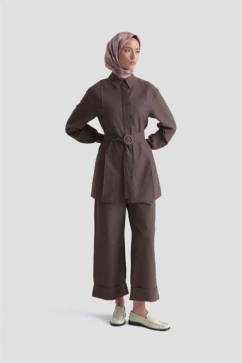 Armine Pileli Pantolonlu Takım 25K6101 Kakao