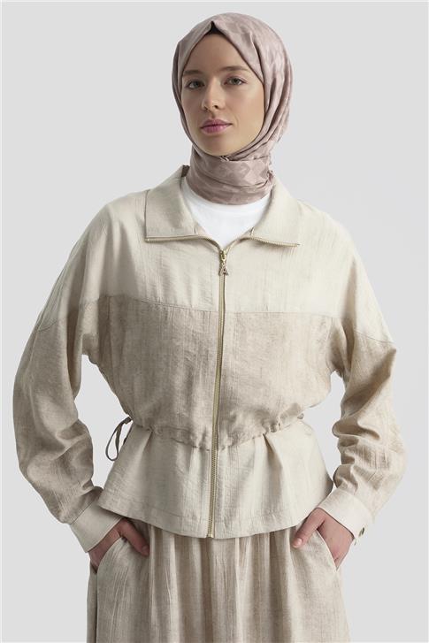 Armine Efekt Kumaşlı Ceketli Takım 25K6105 Vizon