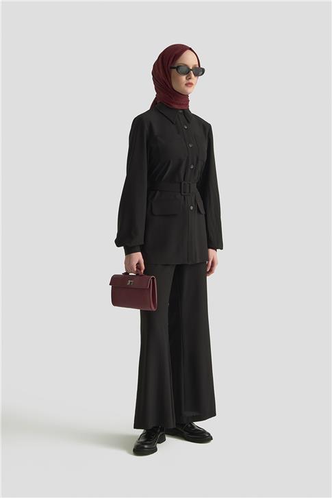Armine Gömlek Yaka Önden Cepli Takım 25K6117 Siyah