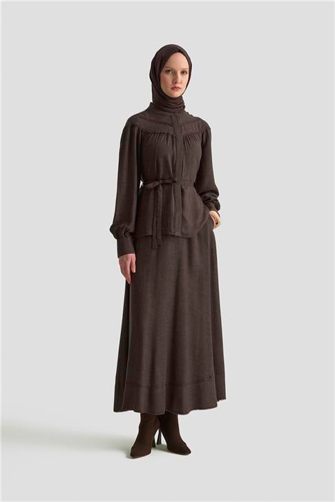 Armine Dantel Şeritli Etekli Takım 25K6134 Acı Kahve