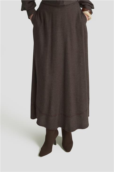 Armine Dantel Şeritli Etekli Takım 25K6134 Acı Kahve