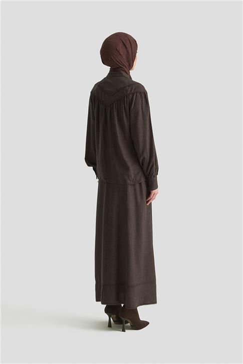 Armine Dantel Şeritli Etekli Takım 25K6134 Acı Kahve