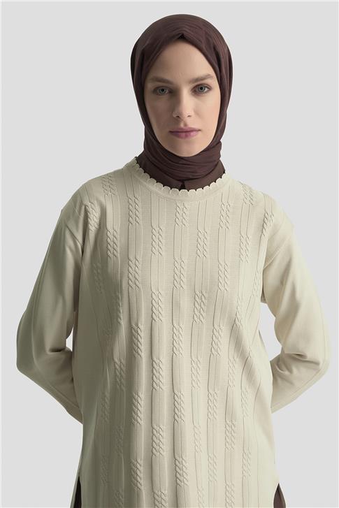 Armine Örgü Desenli Kazak 25KD7004 Bej