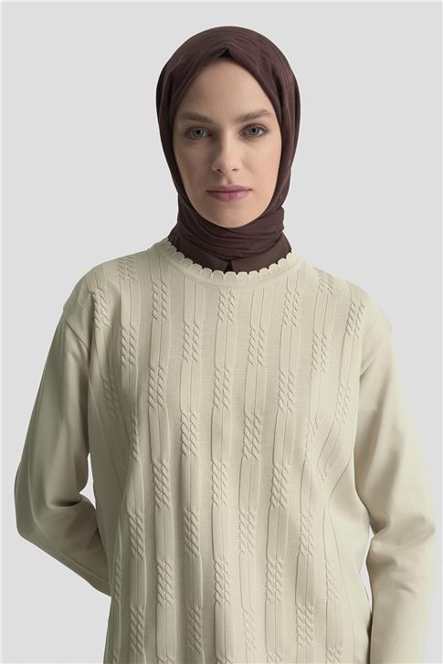 Armine Örgü Desenli Kazak 25KD7004 Bej