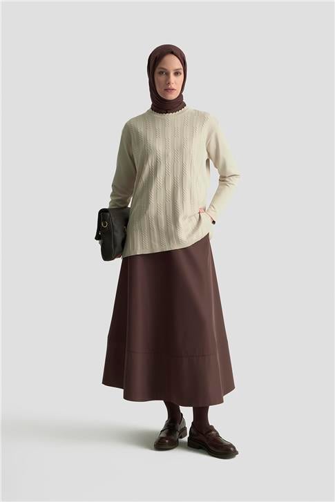 Armine Örgü Desenli Kazak 25KD7004 Bej